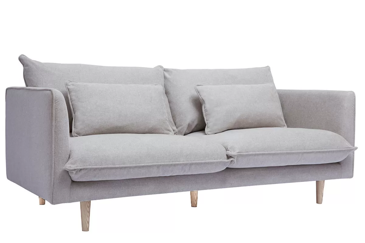 Miliboo Sofá De Diseño-Sofá nórdico 3 plazas de tejido efecto aterciopelado texturizado beige y madera clara CLAYTON