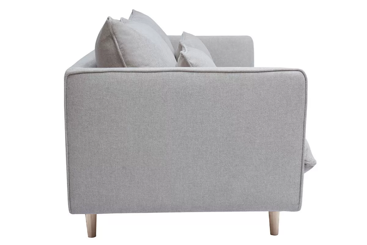 Miliboo Sofá De Diseño-Sofá nórdico 3 plazas de tejido efecto aterciopelado texturizado beige y madera clara CLAYTON