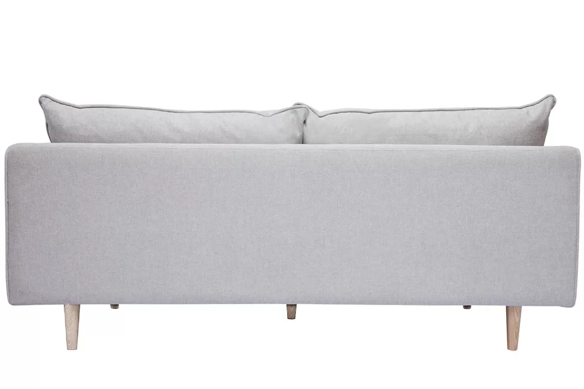 Miliboo Sofá De Diseño-Sofá nórdico 3 plazas de tejido efecto aterciopelado texturizado beige y madera clara CLAYTON
