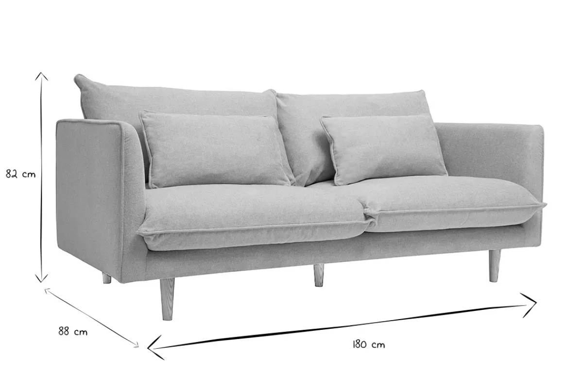 Miliboo Sofá De Diseño-Sofá nórdico 3 plazas de tejido efecto aterciopelado texturizado beige y madera clara CLAYTON