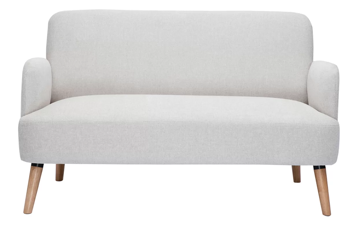 Miliboo Sofá De Diseño-Sofá nórdico 2 plazas de tejido efecto aterciopelado texturizado beige y madera clara ISKO