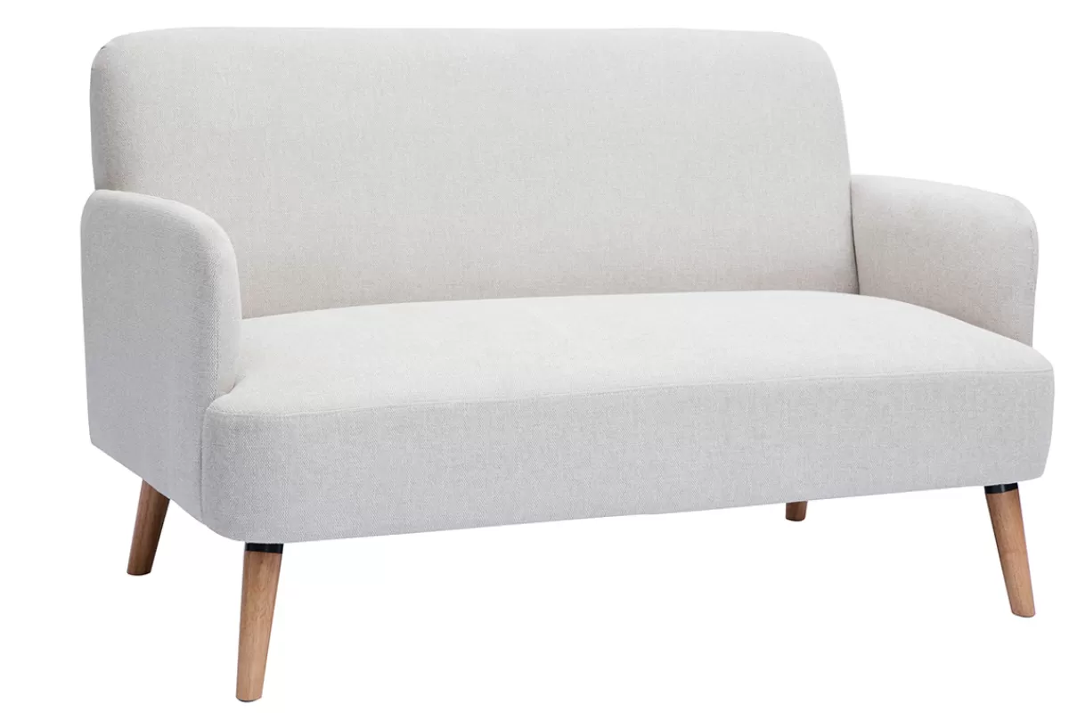 Miliboo Sofá De Diseño-Sofá nórdico 2 plazas de tejido efecto aterciopelado texturizado beige y madera clara ISKO