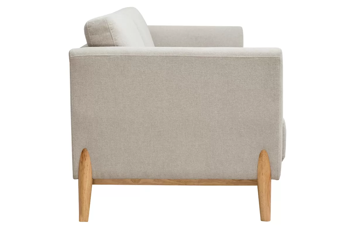 Miliboo Sofá De Diseño-Sofá nórdico 4 plazas de tejido efecto aterciopelado texturizado beige y madera clara SINDRO