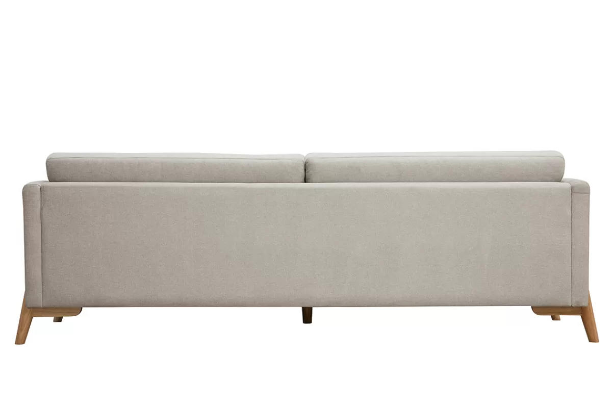 Miliboo Sofá De Diseño-Sofá nórdico 4 plazas de tejido efecto aterciopelado texturizado beige y madera clara SINDRO