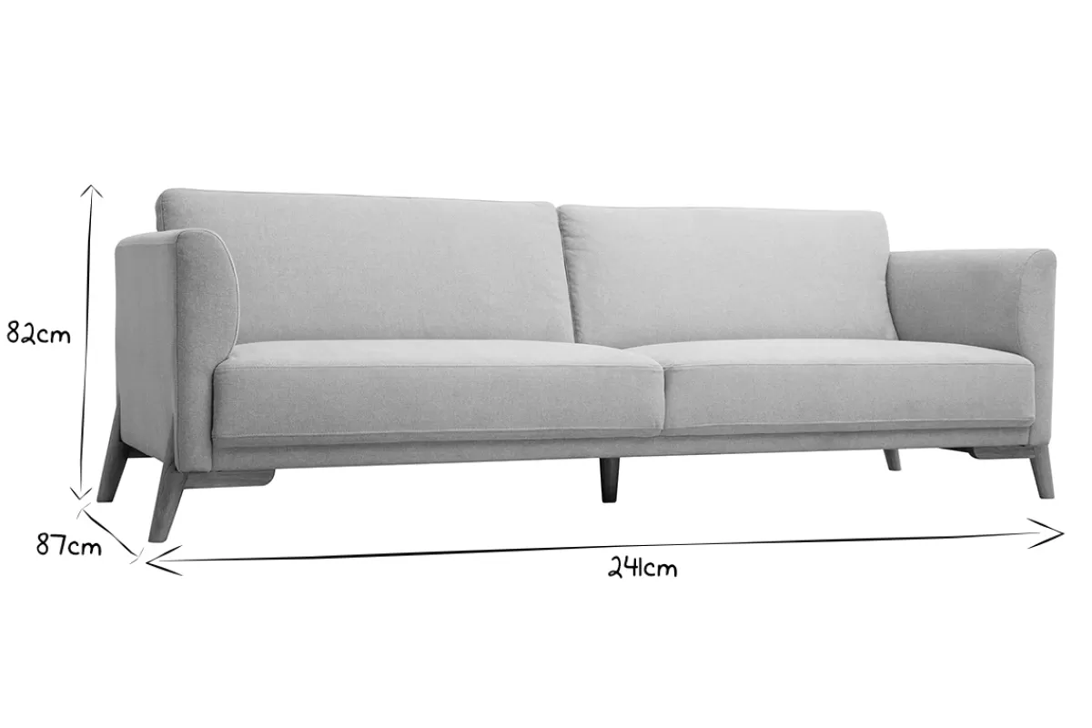 Miliboo Sofá De Diseño-Sofá nórdico 4 plazas de tejido efecto aterciopelado texturizado beige y madera clara SINDRO