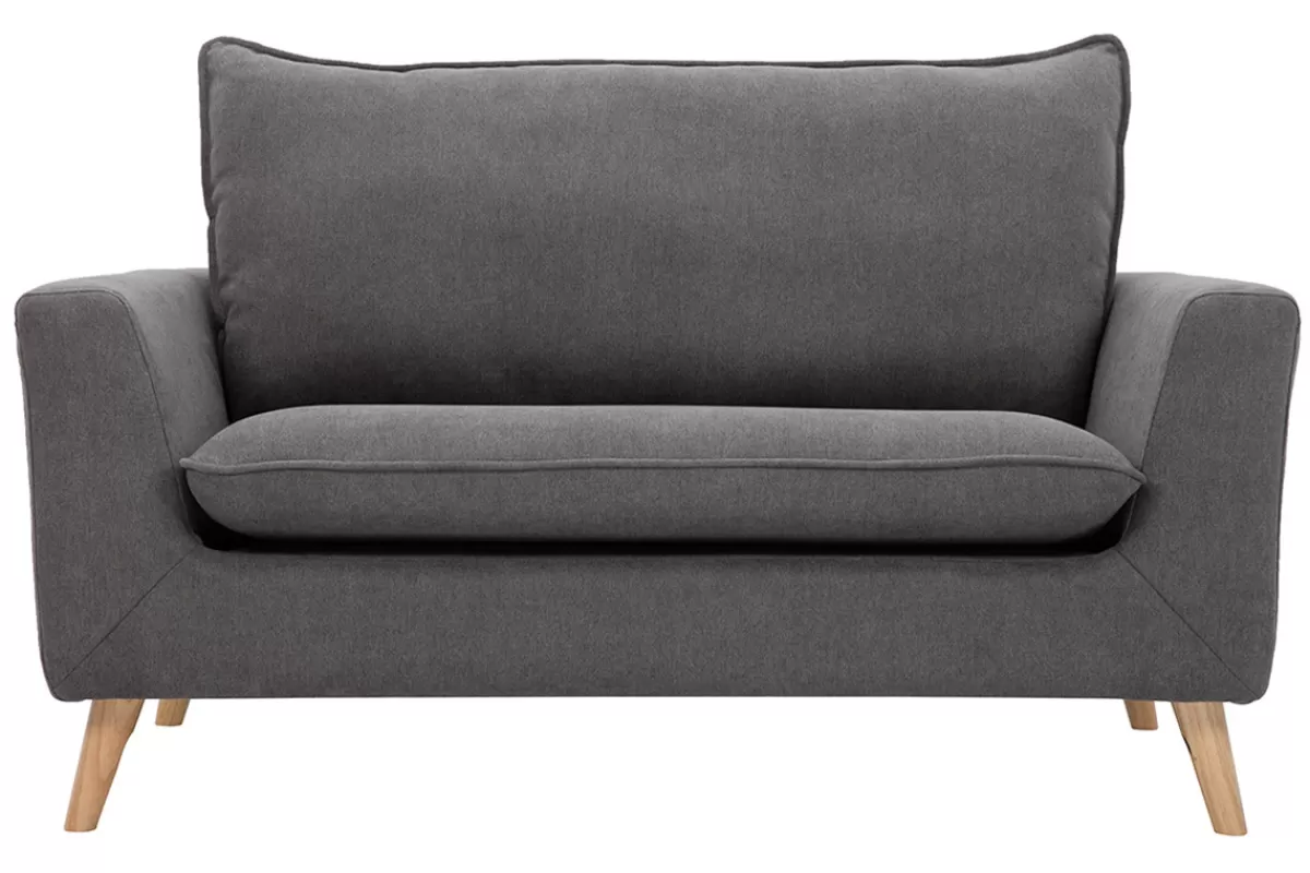 Miliboo Sofá De Diseño-Sofá nórdico 2 plazas de tejido efecto aterciopelado texturizado gris claro y madera clara JONAS