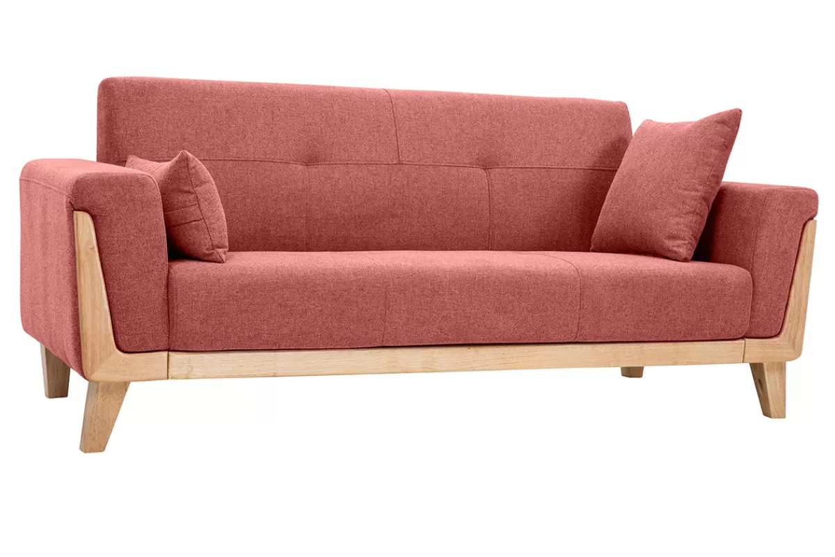 Miliboo Sofá De Diseño-Sofá nórdico 3 plazas de tejido efecto aterciopelado texturizado terracota y madera clara FJORD