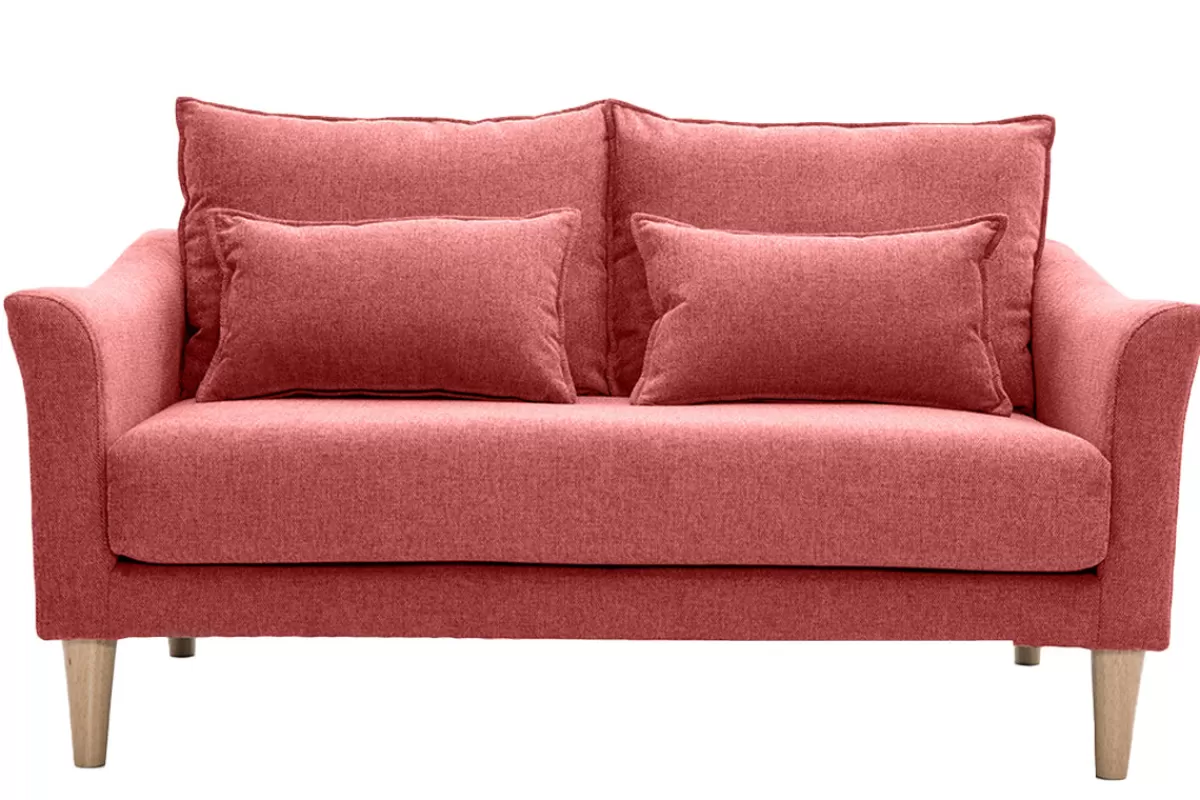 Miliboo Sofá De Diseño-Sofá nórdico 2 plazas de tejido efecto aterciopelado texturizado terracota y madera clara KATE