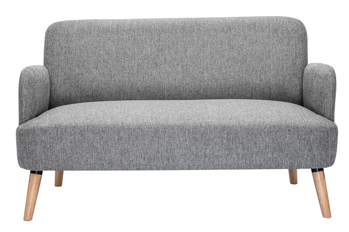 Miliboo Sofá De Diseño-Sofá nórdico 2 plazas de tejido gris claro y madera clara ISKO