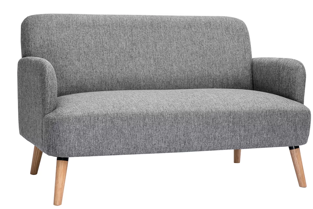 Miliboo Sofá De Diseño-Sofá nórdico 2 plazas de tejido gris claro y madera clara ISKO