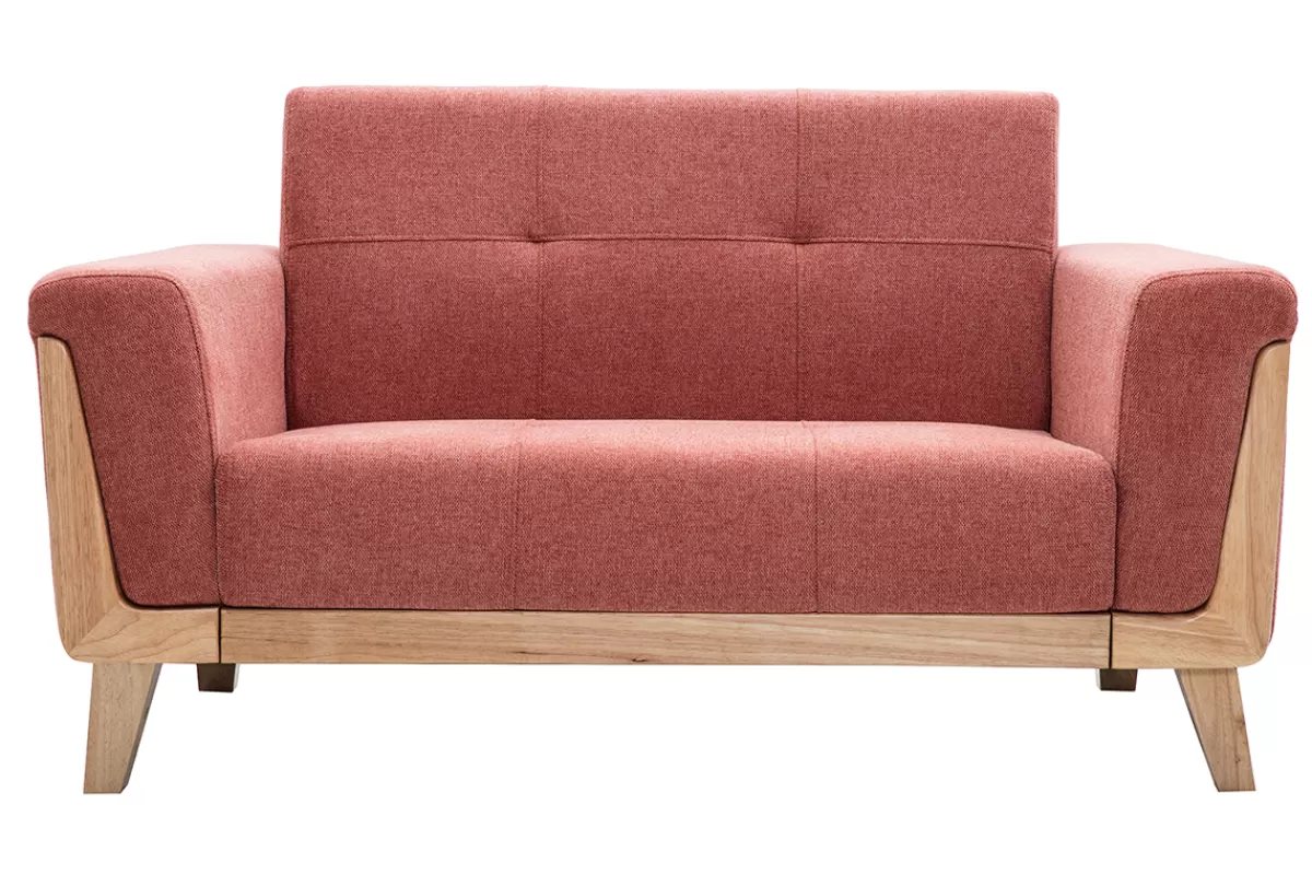 Miliboo Sofá De Diseño-Sofá nórdico 2 plazas de tela terracota y madera clara FJORD