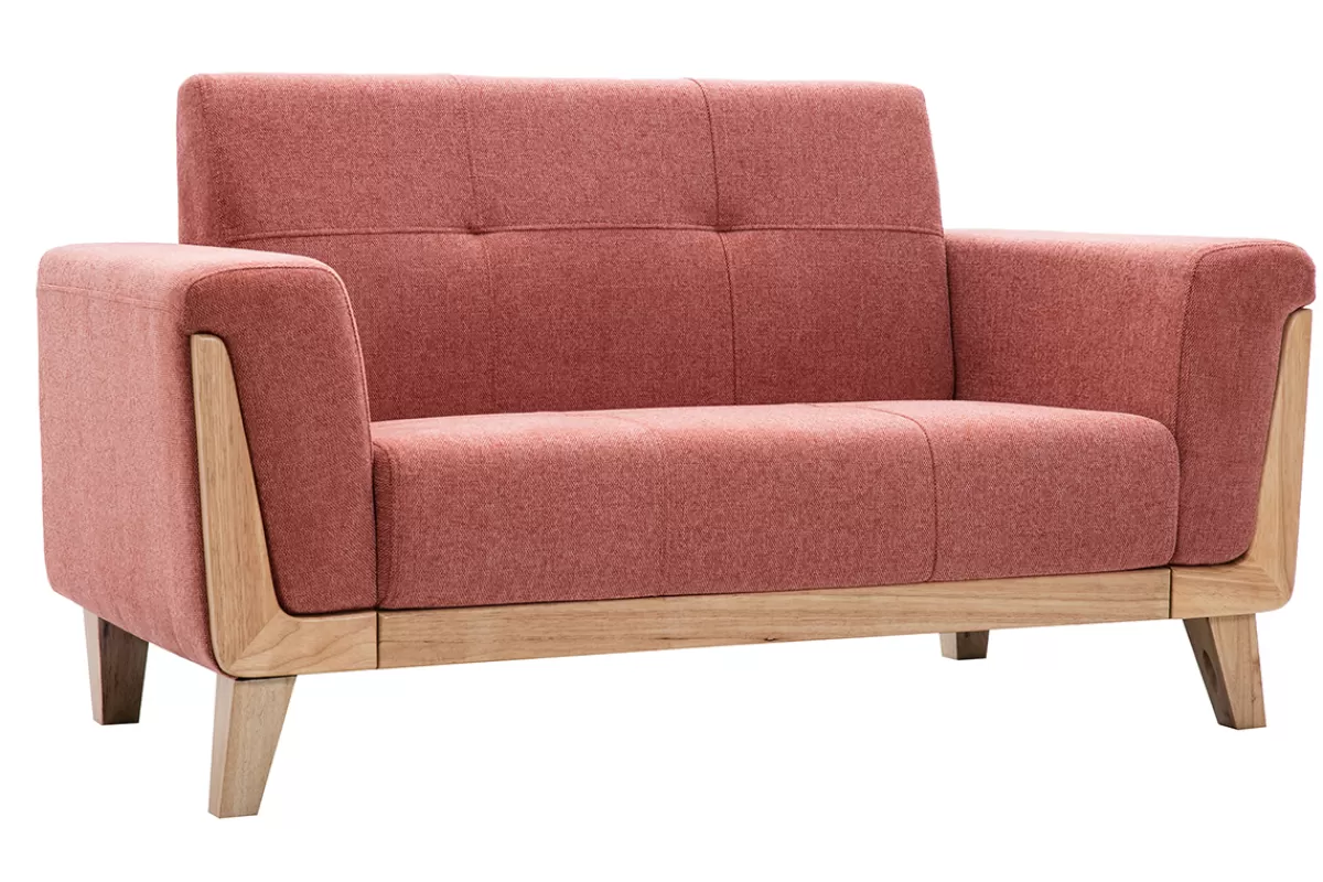 Miliboo Sofá De Diseño-Sofá nórdico 2 plazas de tela terracota y madera clara FJORD