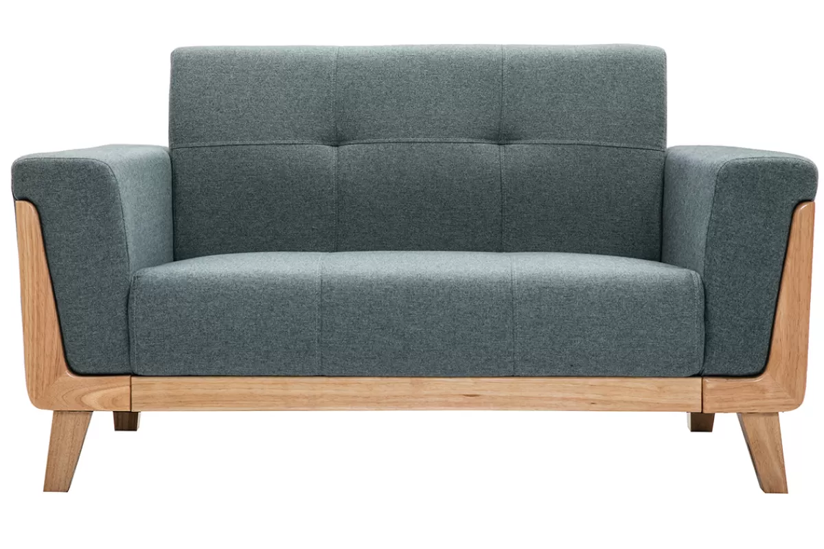 Miliboo Sofá De Diseño-Sofá nórdico 2 plazas de tela verde grisáceo y madera clara FJORD