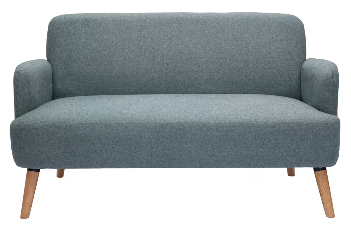 Miliboo Sofá De Diseño-Sofá nórdico 2 plazas de tela verde grisáceo y madera clara ISKO