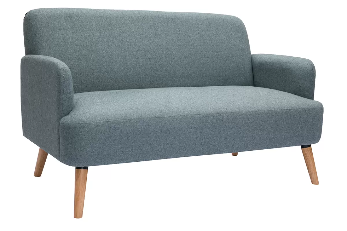 Miliboo Sofá De Diseño-Sofá nórdico 2 plazas de tela verde grisáceo y madera clara ISKO