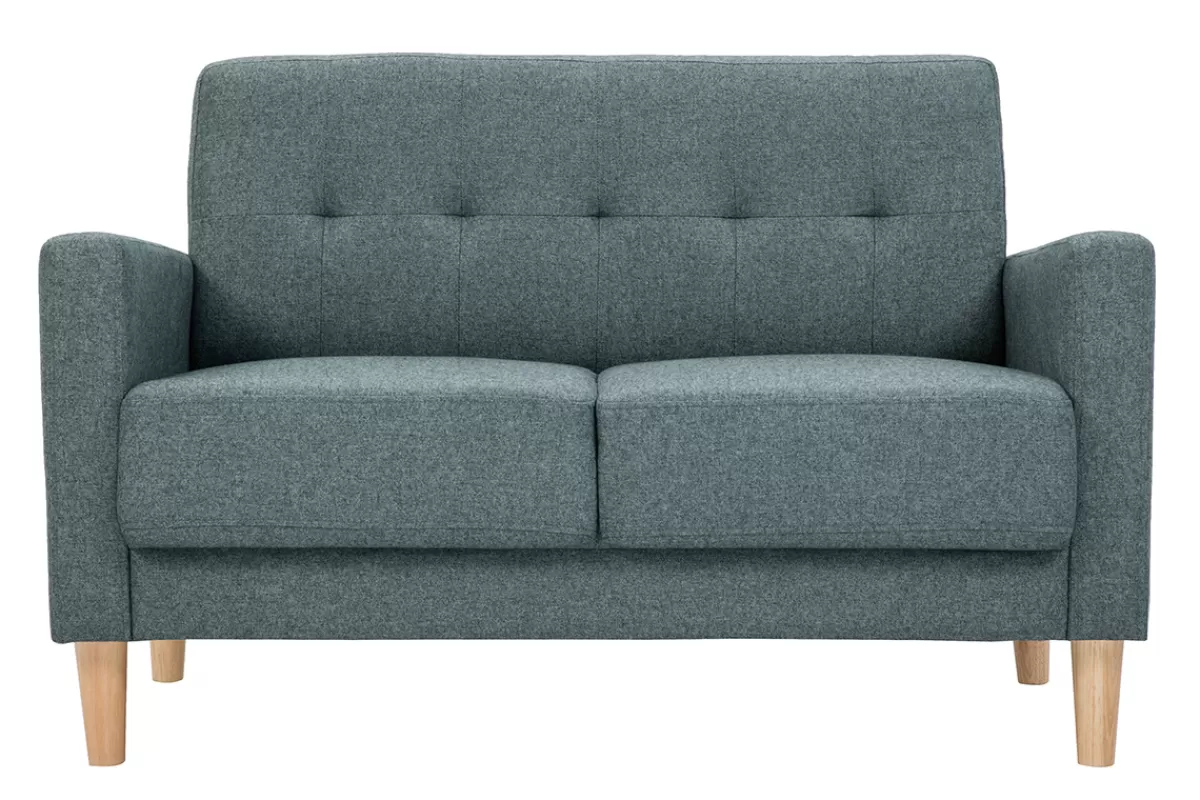 Miliboo Sofá De Diseño-Sofá nórdico 2 plazas de tela verde grisáceo y madera clara MOON