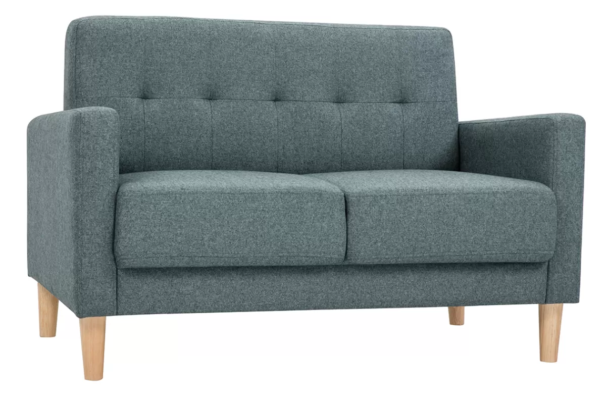Miliboo Sofá De Diseño-Sofá nórdico 2 plazas de tela verde grisáceo y madera clara MOON