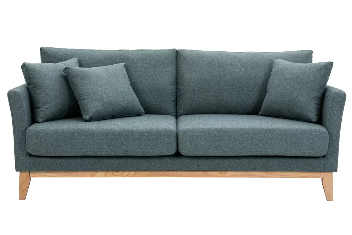 Miliboo Sofá De Diseño-Sofá nórdico 3 plazas de tela verde grisáceo y madera clara OSLO