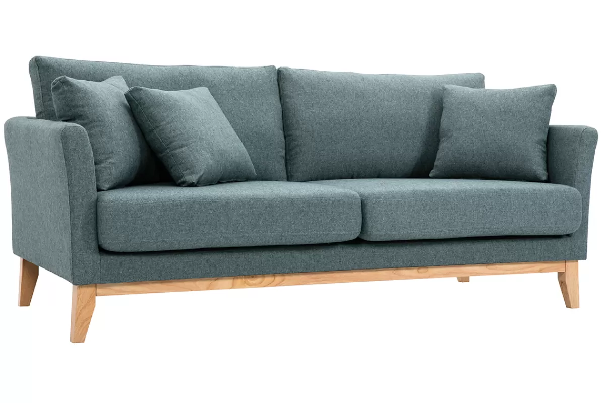 Miliboo Sofá De Diseño-Sofá nórdico 3 plazas de tela verde grisáceo y madera clara OSLO