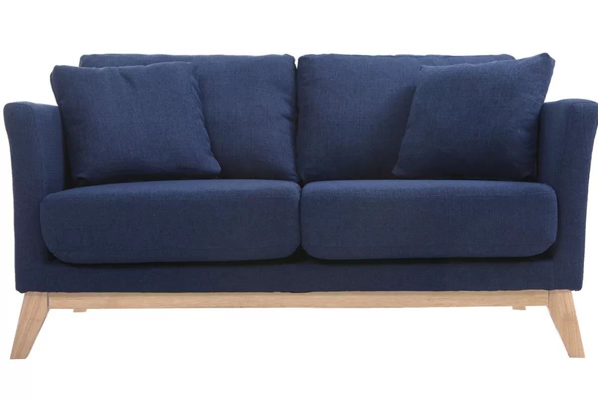 Miliboo Sofá De Diseño-Sofá nórdico 2 plazas desenfundable azul oscuro y patas madera clara OSLO