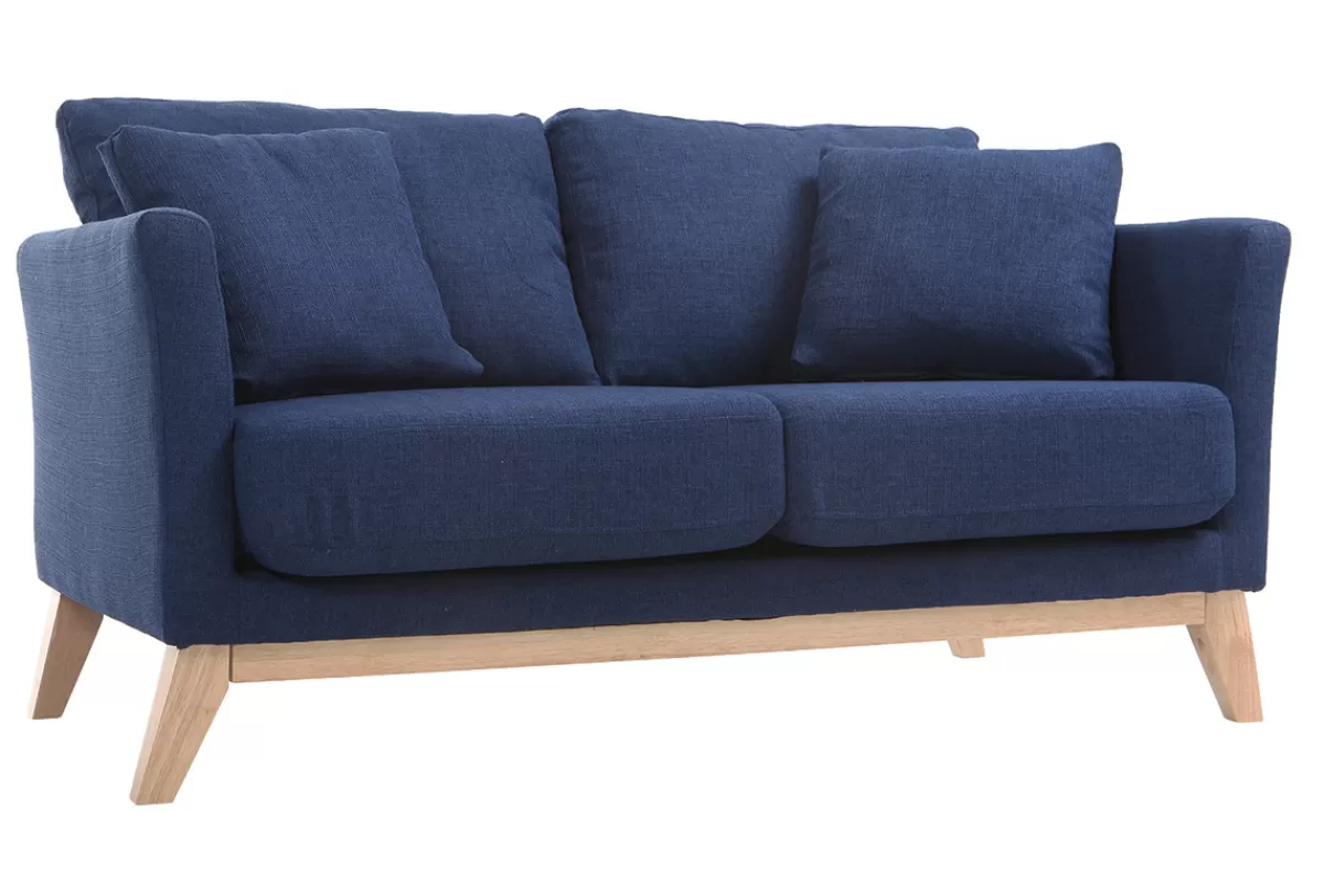 Miliboo Sofá De Diseño-Sofá nórdico 2 plazas desenfundable azul oscuro y patas madera clara OSLO