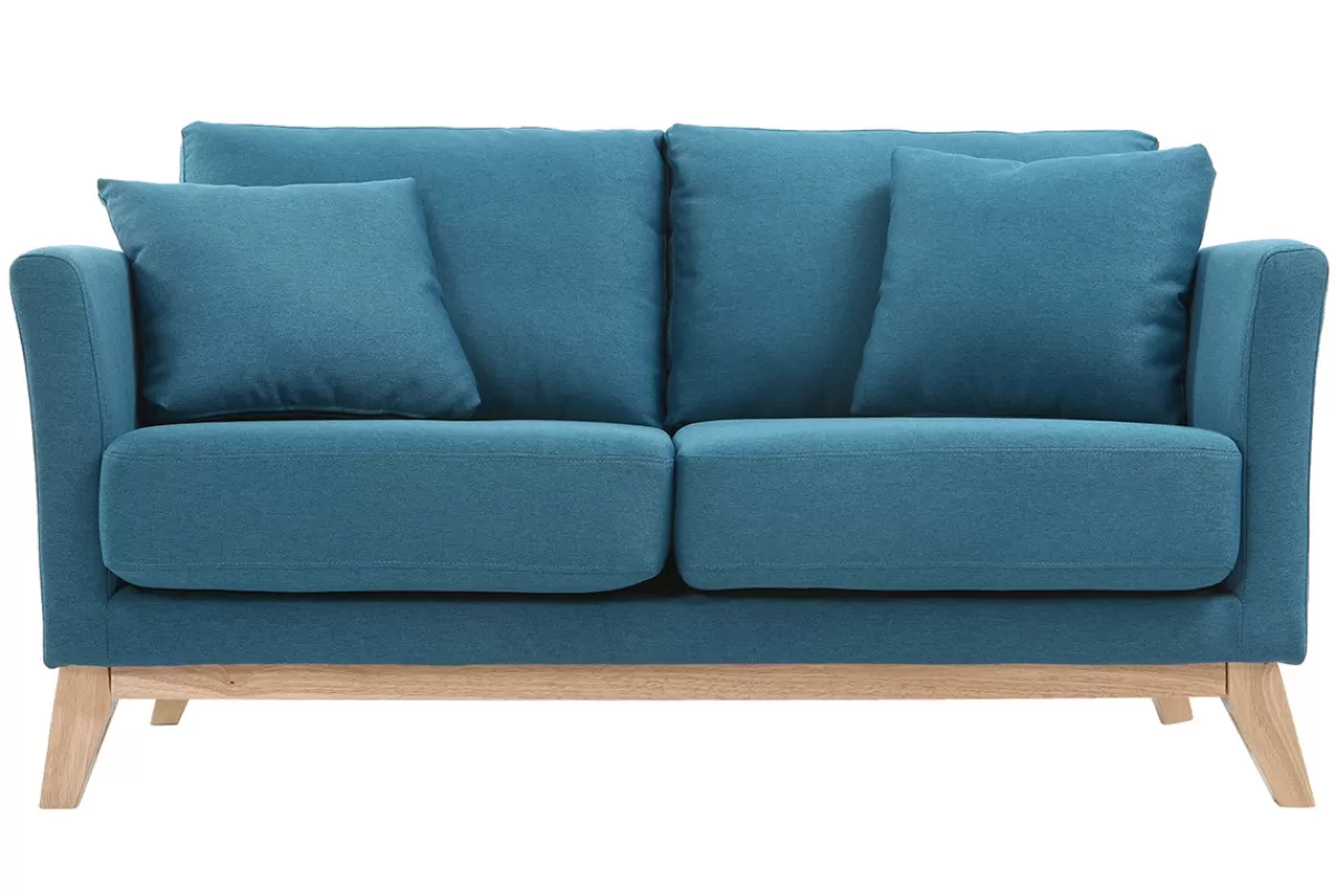 Miliboo Sofá De Diseño-Sofá nórdico 2 plazas desenfundable azul petróleo y patas madera clara OSLO