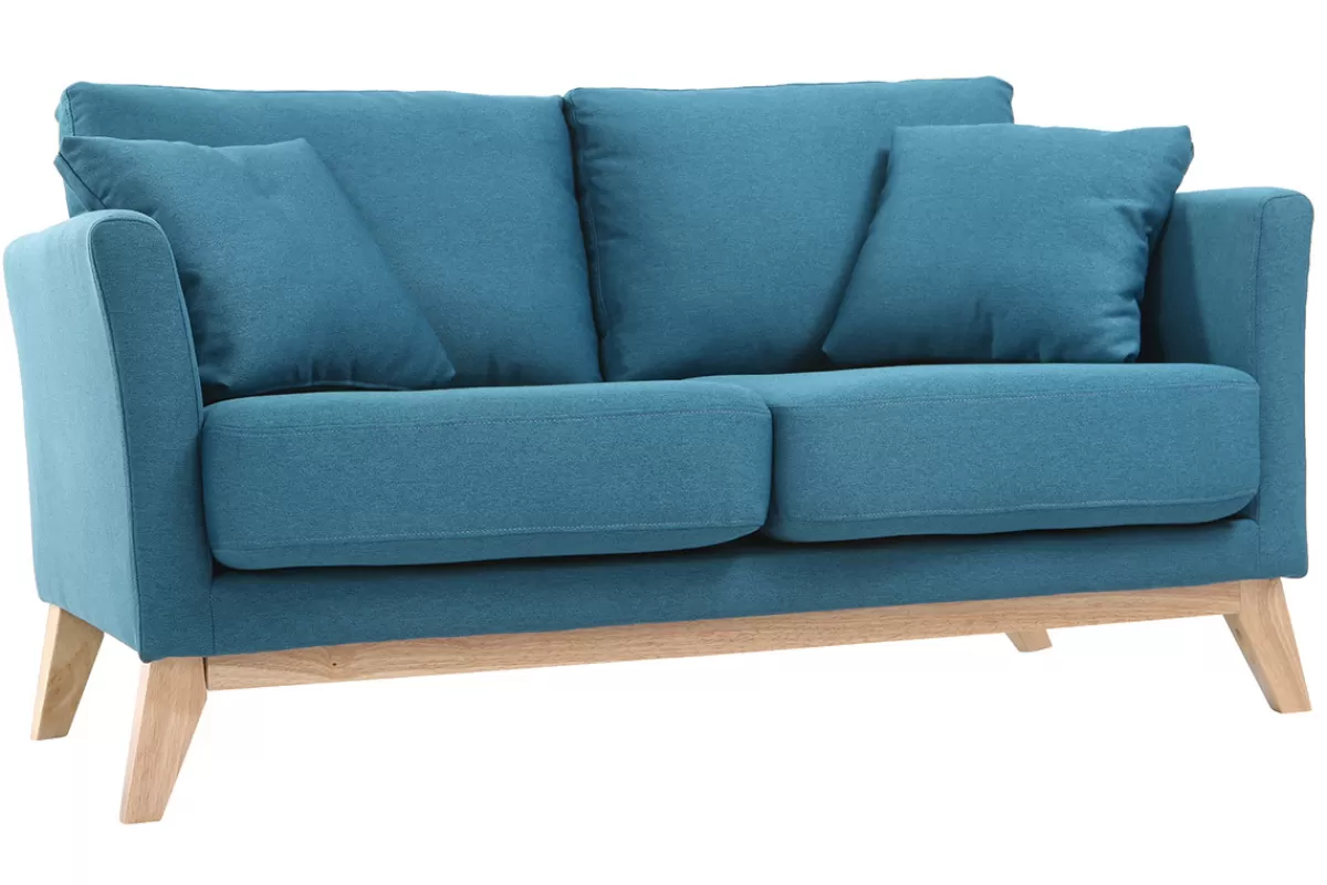 Miliboo Sofá De Diseño-Sofá nórdico 2 plazas desenfundable azul petróleo y patas madera clara OSLO