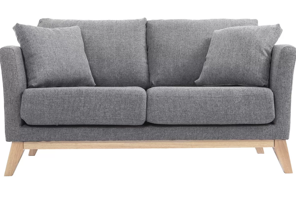 Miliboo Sofá De Diseño-Sofá nórdico 2 plazas desenfundable gris claro y patas madera clara OSLO