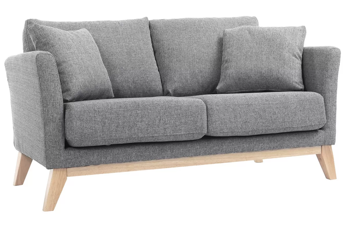 Miliboo Sofá De Diseño-Sofá nórdico 2 plazas desenfundable gris claro y patas madera clara OSLO