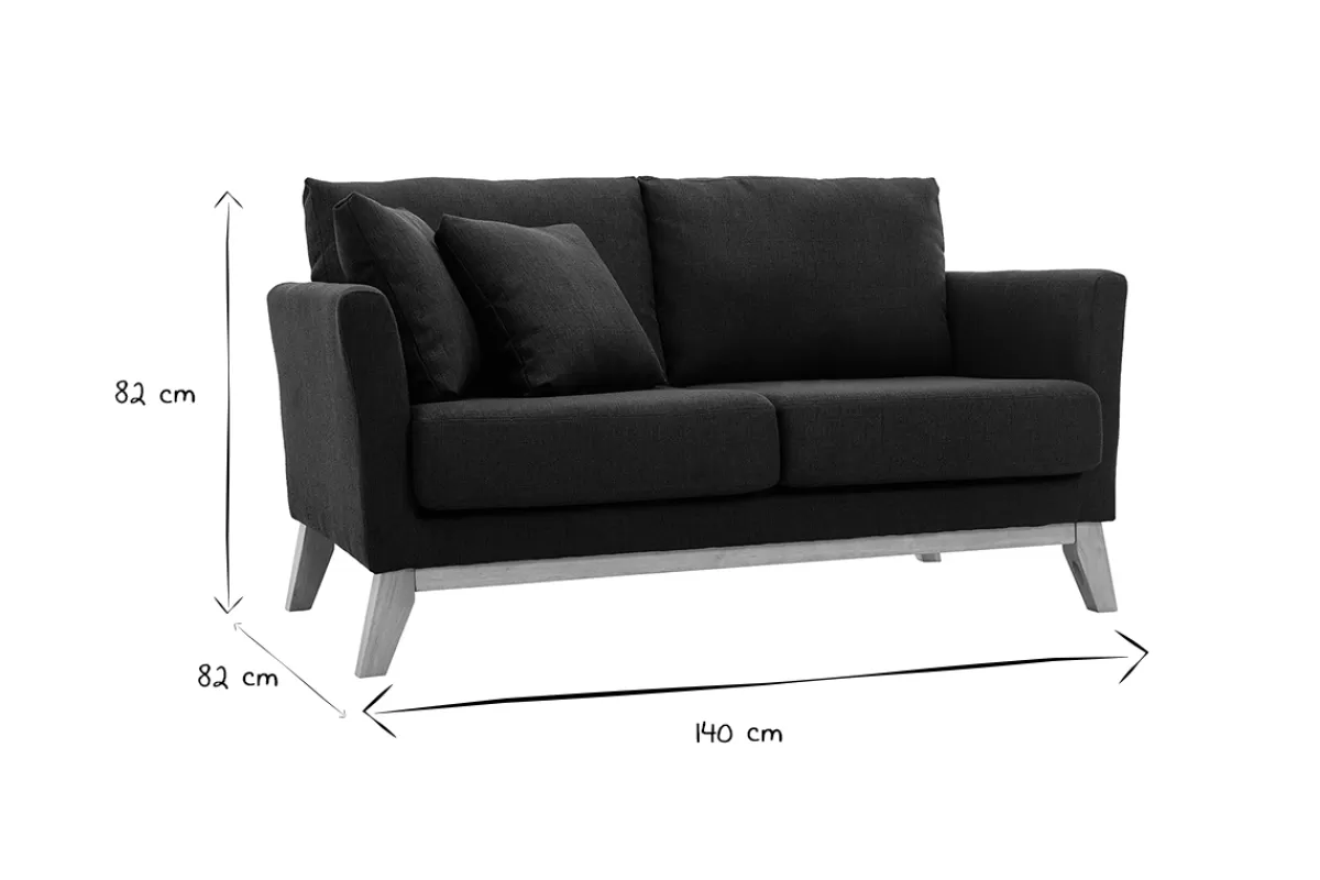 Miliboo Sofá De Diseño-Sofá nórdico 2 plazas desenfundable gris oscuro y patas madera clara OSLO