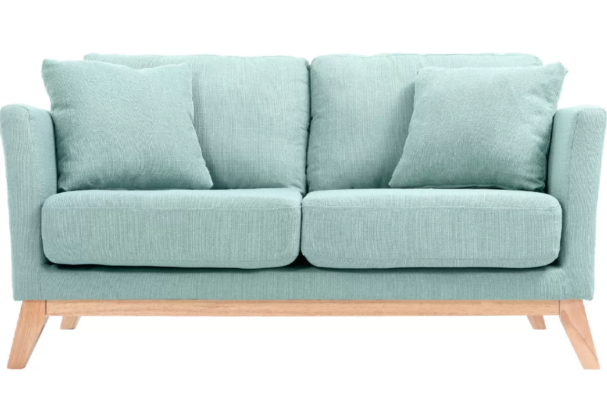 Miliboo Sofá De Diseño-Sofá nórdico 2 plazas desenfundable verde agua y patas madera clara OSLO