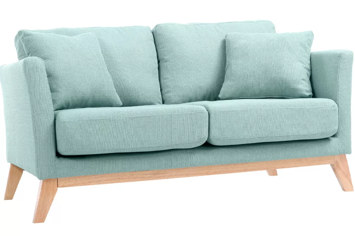 Miliboo Sofá De Diseño-Sofá nórdico 2 plazas desenfundable verde agua y patas madera clara OSLO