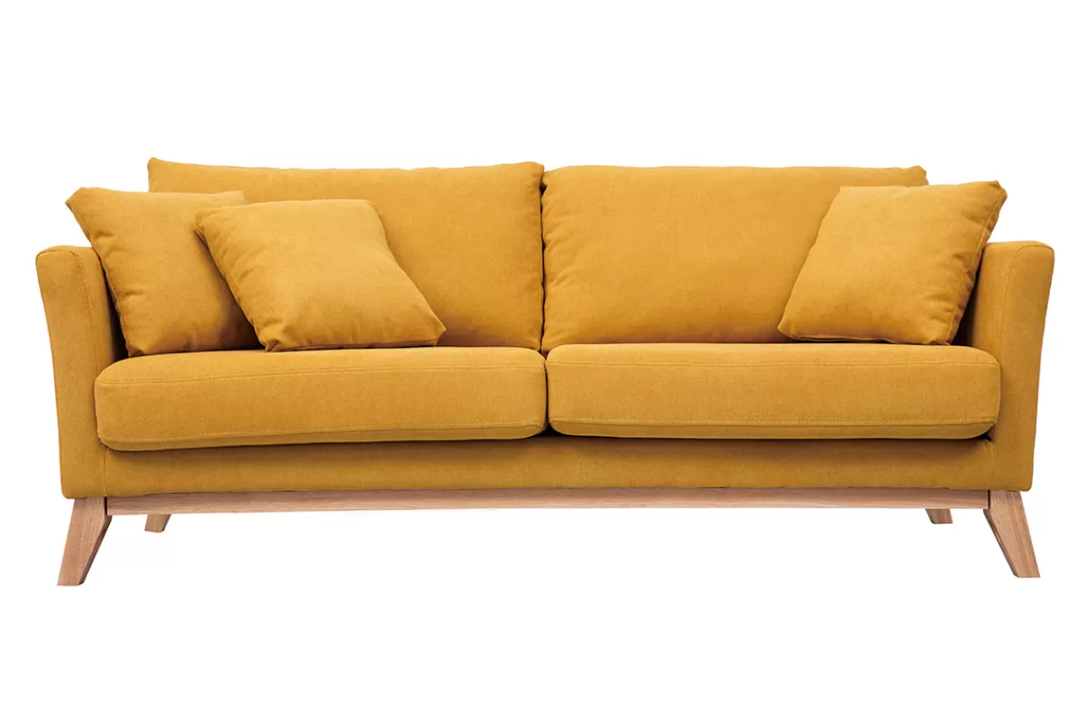 Miliboo Sofá De Diseño-Sofá nórdico 3 plazas desenfundable efecto terciopelo amarillo mostaza OSLO