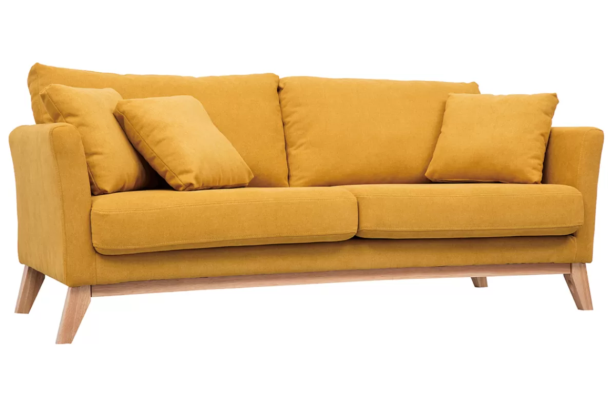 Miliboo Sofá De Diseño-Sofá nórdico 3 plazas desenfundable efecto terciopelo amarillo mostaza OSLO