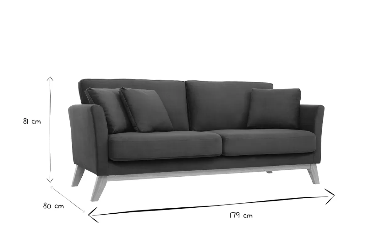 Miliboo Sofá De Diseño-Sofá nórdico 3 plazas desenfundable efecto terciopelo desenfundable kaki OSLO