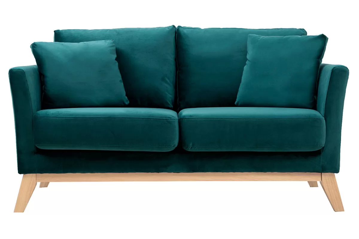 Miliboo Sofá De Diseño-Sofá nórdico 2 plazas desenfundable terciopelo azul petróleo OSLO