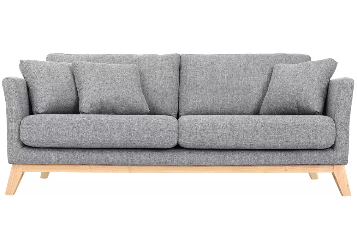 Miliboo Sofá De Diseño-Sofá nórdico 3 plazas gris claro desenfundable patas madera OSLO
