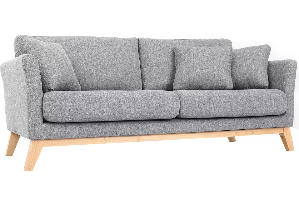 Miliboo Sofá De Diseño-Sofá nórdico 3 plazas gris claro desenfundable patas madera OSLO