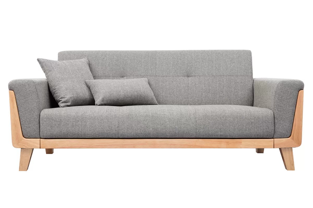 Miliboo Sofá De Diseño-Sofá nórdico 3 plazas gris claro y madera FJORD