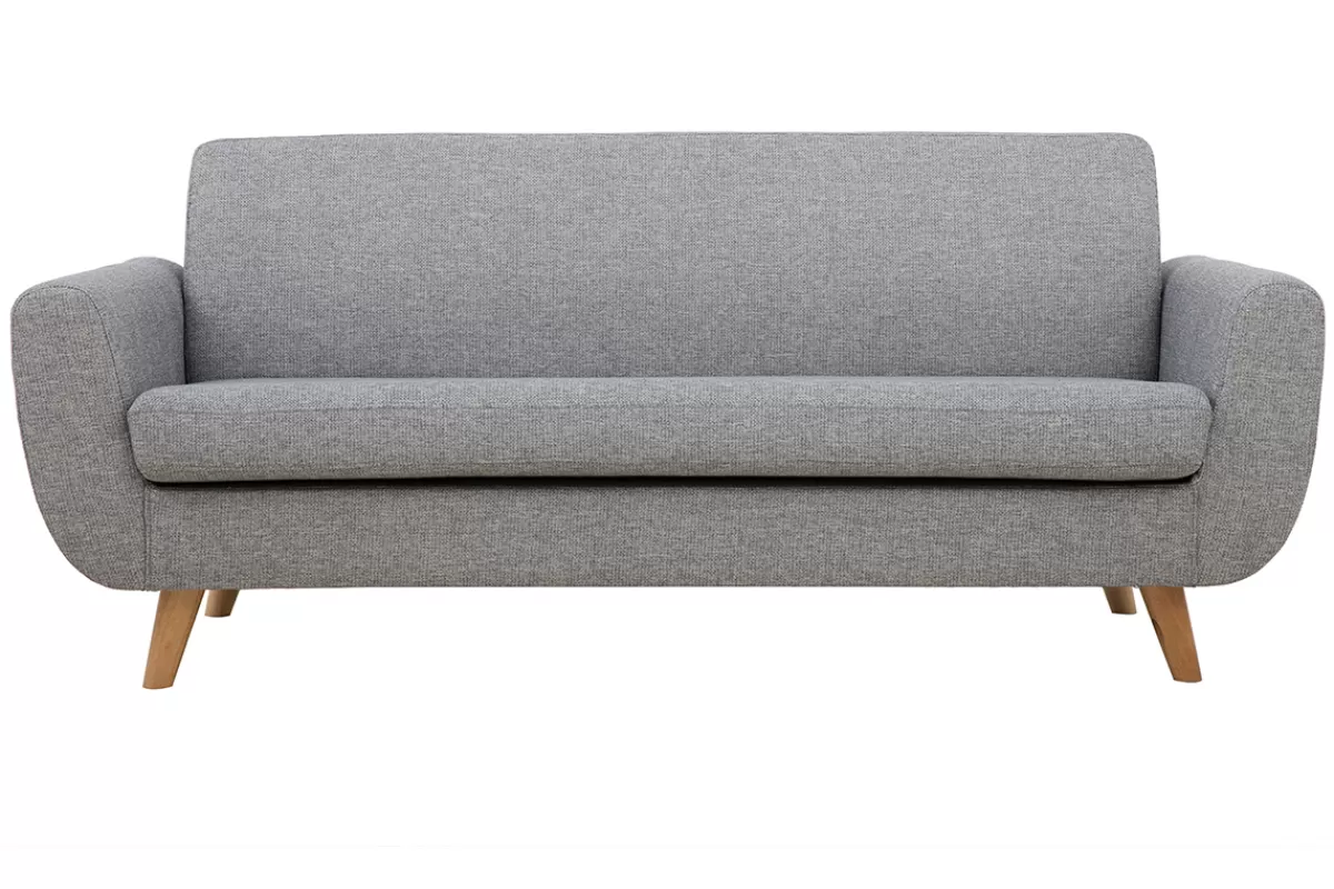 Miliboo Sofá De Diseño-Sofá nórdico 3 plazas gris claro y madera PURE