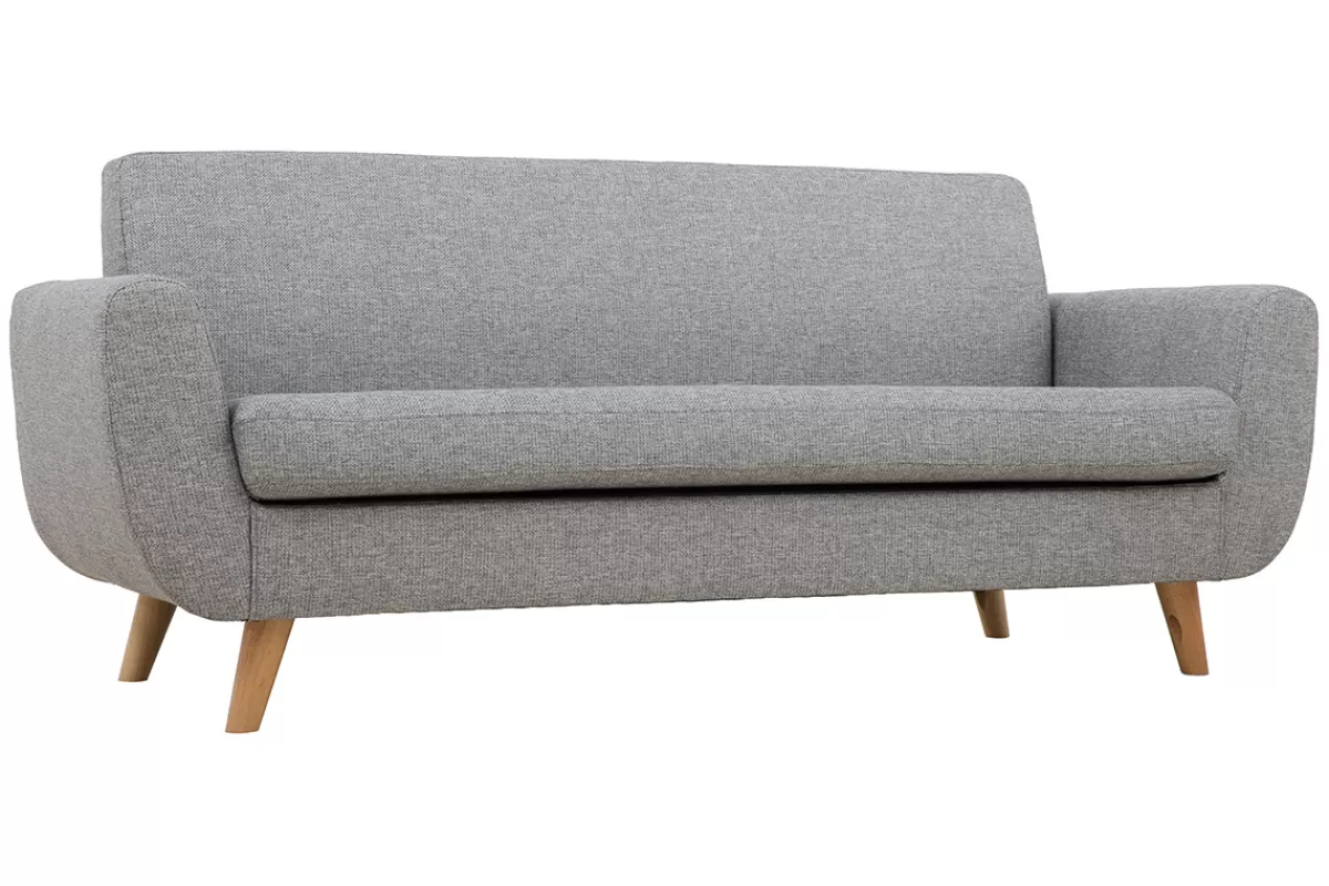 Miliboo Sofá De Diseño-Sofá nórdico 3 plazas gris claro y madera PURE