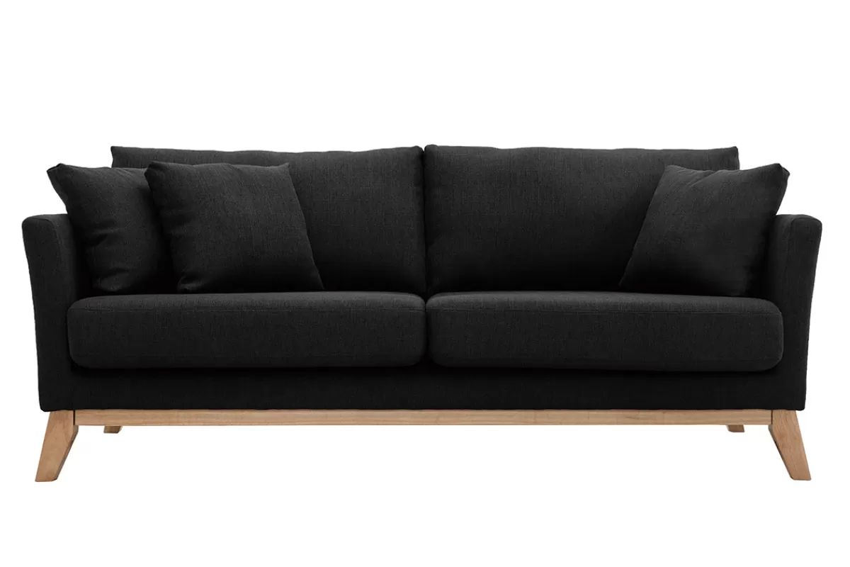 Miliboo Sofá De Diseño-Sofá nórdico 3 plazas gris oscuro desenfundable patas madera OSLO