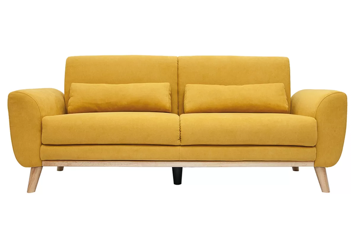 Miliboo Sofá De Diseño-Sofá nórdico 3 plazas terciopelo amarillo mostaza EKTOR