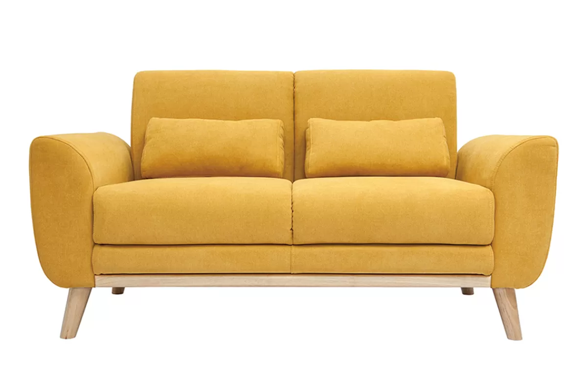 Miliboo Sofá De Diseño-Sofá nórdico 2 plazas terciopelo amarillo mostaza EKTOR