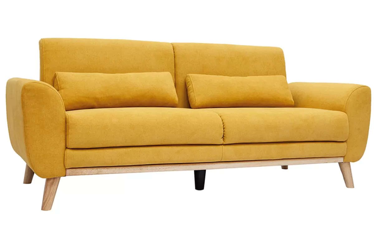 Miliboo Sofá De Diseño-Sofá nórdico 3 plazas terciopelo amarillo mostaza EKTOR