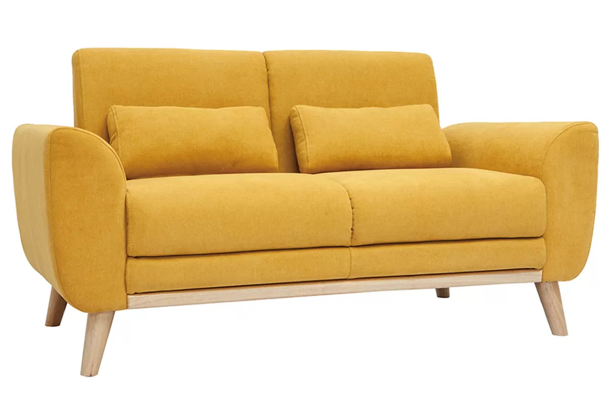 Miliboo Sofá De Diseño-Sofá nórdico 2 plazas terciopelo amarillo mostaza EKTOR