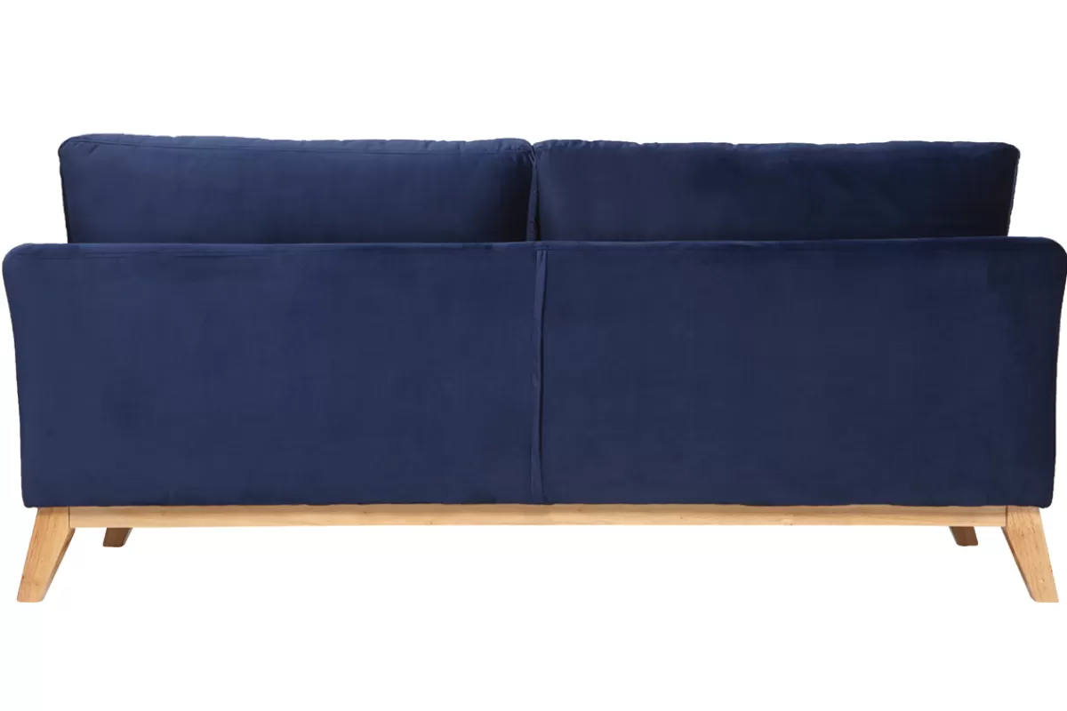 Miliboo Sofá De Diseño-Sofá nórdico 3 plazas terciopelo azul oscuro desenfundable patas madera OSLO