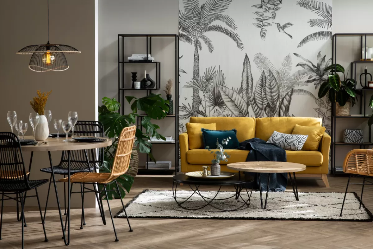 Miliboo Sofá De Diseño-Sofá nórdico 3 plazas terciopelo azul oscuro desenfundable patas madera OSLO
