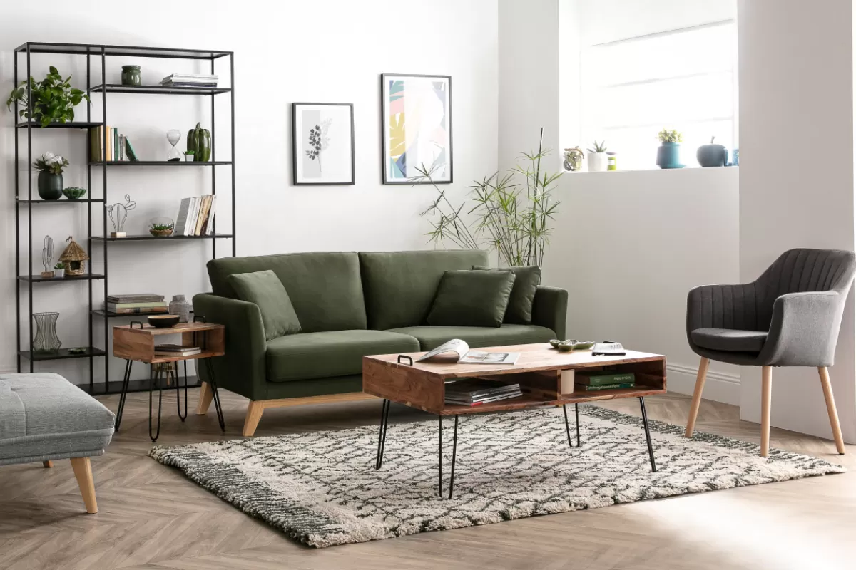 Miliboo Sofá De Diseño-Sofá nórdico 3 plazas terciopelo azul oscuro desenfundable patas madera OSLO