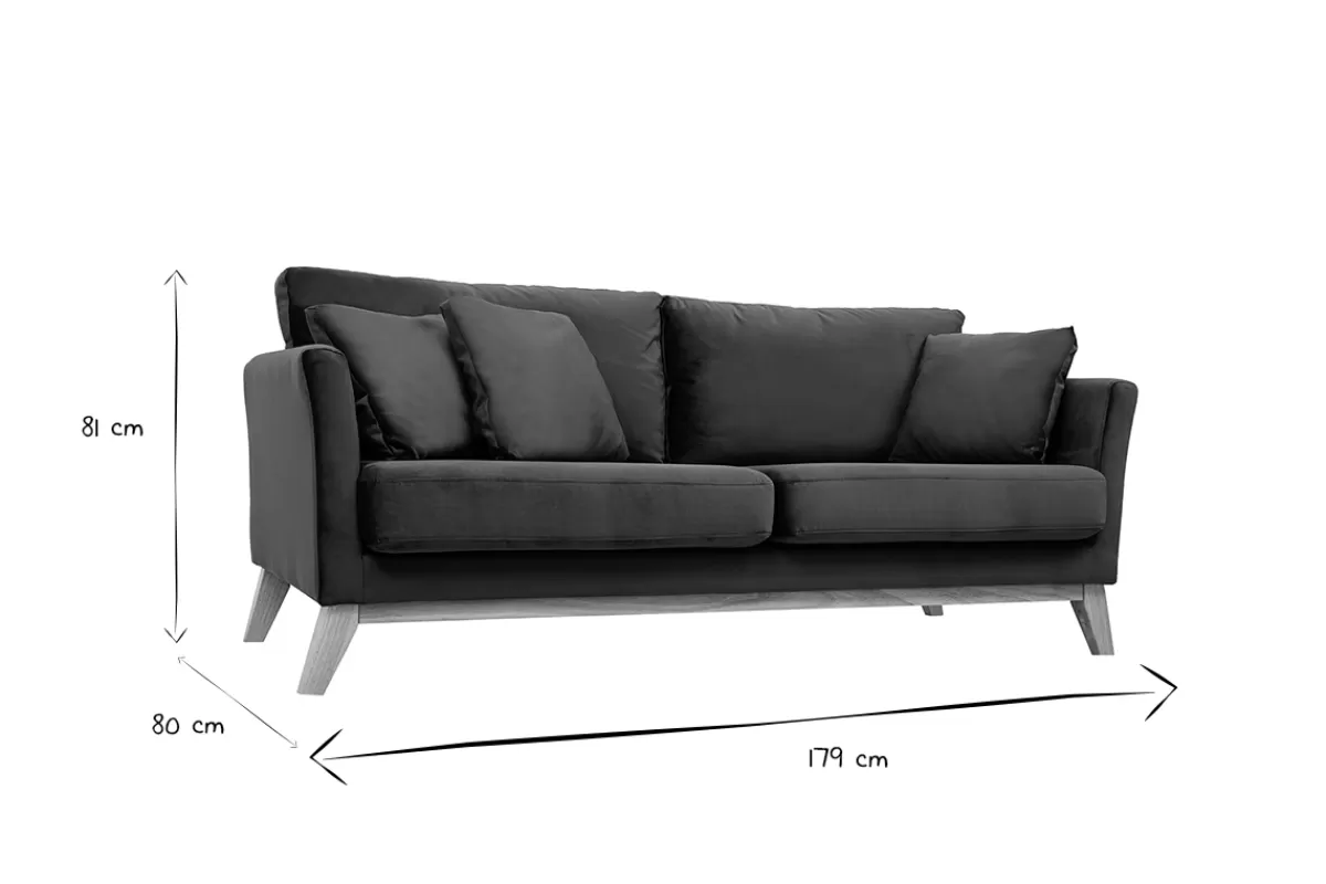 Miliboo Sofá De Diseño-Sofá nórdico 3 plazas terciopelo azul oscuro desenfundable patas madera OSLO